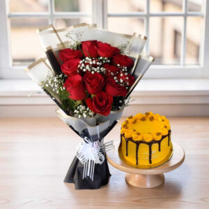 Butterscotch Mini Cake Fresh Red Roses With Gypsy ordered online in Kathmandu, Nepal