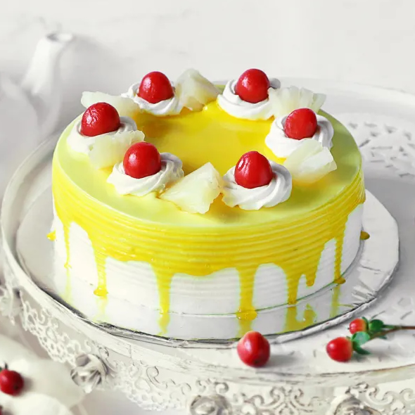 Pineapple Cake with Cherry Toppings cake ordered online in Kathmandu, Nepal