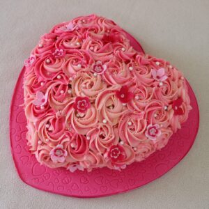 Pink Heart Shape Cake with Buttercream Rose Swirls cake ordered online in Kathmandu, Nepal