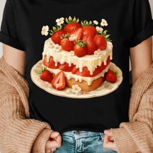 Strawberry Cake Print Tshirt Y2K Style T-shirt Short-sleeved Baking T-shirt for Dessert Lovers A Gift for Strawberry Cak cake ordered online in Kathmandu, Nepal